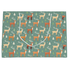 Sacola Para Presentes Grande Papai noel Retro Reindeer Gift Bag