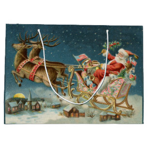 Sacola Para Presentes Grande Papai Noel Trenó Antigo Renas