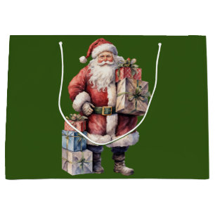 Sacola Para Presentes Grande Papai Noel Vintage com Presentes Agradáveis
