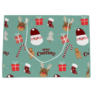 Sacola Para Presentes Grande Papais noeis Bonitos Reindeer Candy Cane Gingerpão