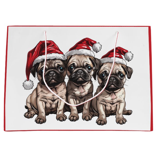 Sacola Para Presentes Grande Papais noeis de Cães de Natal (Frente)
