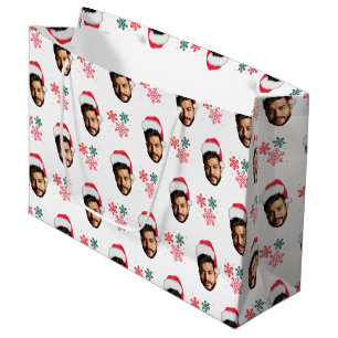 Sacola Para Presentes Grande Papais noeis de Fotografia de Rosto Personalizado 