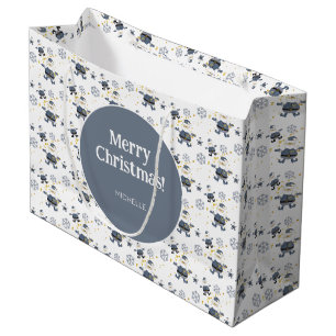 Sacola Para Presentes Grande Papais noeis de Natal de Denim Dourado Azul Person