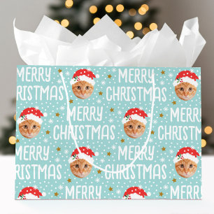 Sacola Para Presentes Grande Papais noeis de Natal Feliz Foto Azul