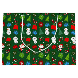 Sacola Para Presentes Grande Papais noeis de Natal Verde e Padrão de Neve