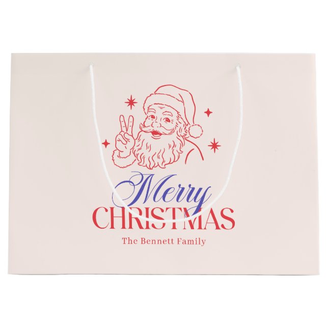 Sacola Para Presentes Grande Papais noeis de Natal Vermelho e Azul (Frente)