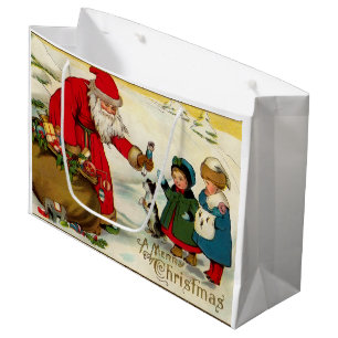 Sacola Para Presentes Grande Papais noeis de Vintage com Crianças