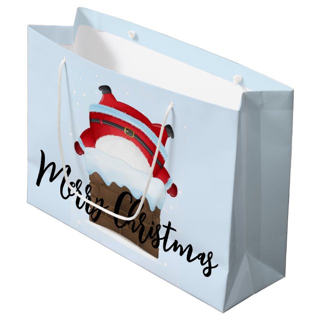 Sacola Para Presentes Grande Papais noeis presos na chaminé (Frente inclinada)