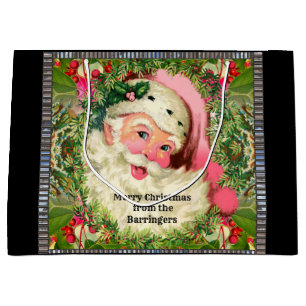 Sacola Para Presentes Grande Papais noeis Rosa Vintage Para O Natal