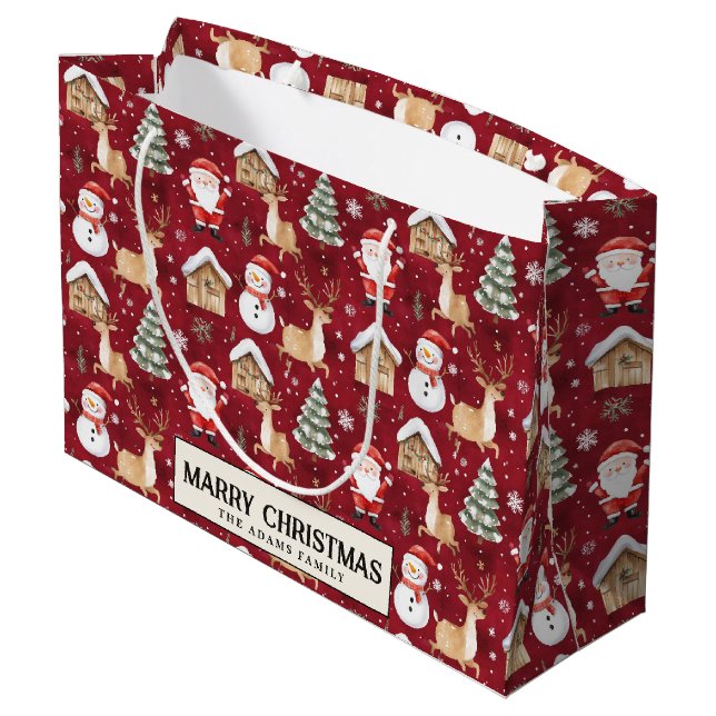 Sacola Para Presentes Grande Papais noeis Snowman Pine Tree Red Custom Christma (Verso inclinado)