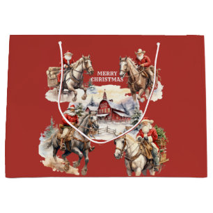 Sacola Para Presentes Grande Papais noeis Vermelhos Do Natal Ocidental No Horse