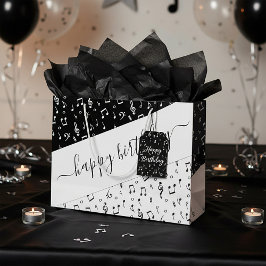 Sacola Para Presentes Grande Papelarias personalizadas musicais preto e branco