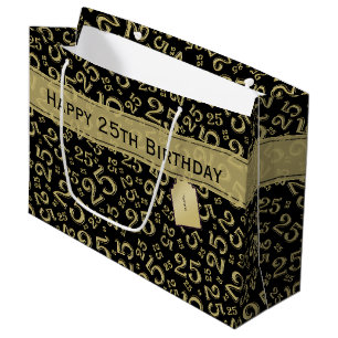 Sacola Para Presentes Grande Parabéns 25 Aniversário Número Padrão Preto e Dour
