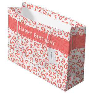 Sacola Para Presentes Grande Parabéns, 25 de Aniversário, Coral, Padrão Aleatór