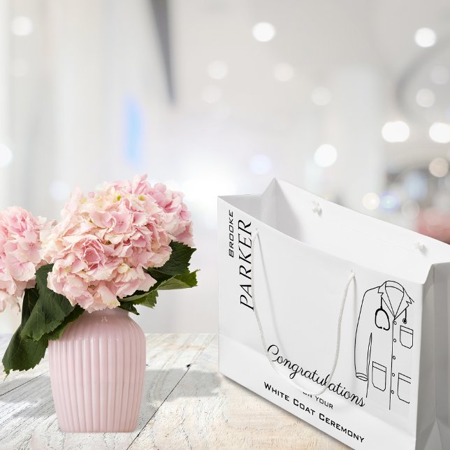 Sacola Para Presentes Grande Parabéns Cerimônia de Casaco Branco Formando Médic (Criador carregado)