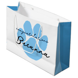 Sacola Para Presentes Grande Parabéns Elegantes Pata Impressão Bebê Azul e Mari