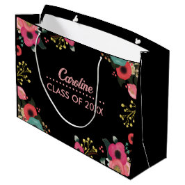Sacola Para Presentes Grande Parabéns Formando. Personalização Floral Moderna