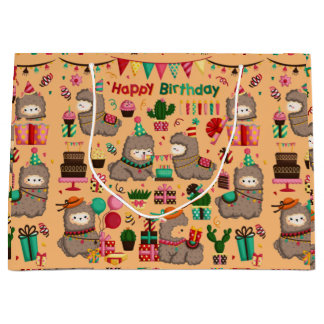 Sacola Para Presentes Grande Parabéns Llama Pattern