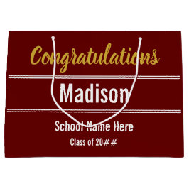 Sacola Para Presentes Grande Parabéns Nome do Formando Graduação Vermelho Escur