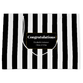 Sacola Para Presentes Grande Parabéns Nome do Graduado Listras Pretas e Brancas