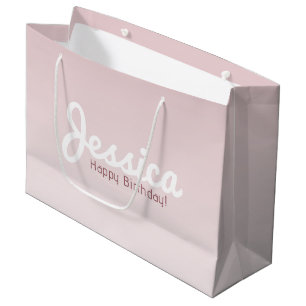 Sacola Para Presentes Grande Parabéns, Nome Personalizável Rosa Ombre