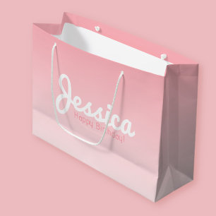 Sacola Para Presentes Grande Parabéns, Nome Personalizável Rosa Rosa