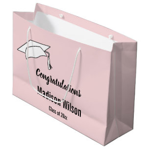 Sacola Para Presentes Grande Parabéns Pálido, Rosa e Graduação Preta