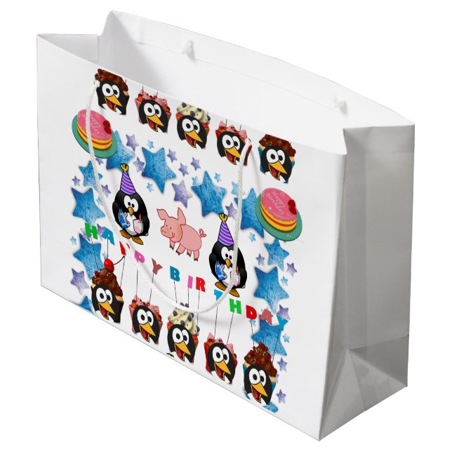 Sacola Para Presentes Grande Parabéns, Presente Bag Penguin (Verso inclinado)