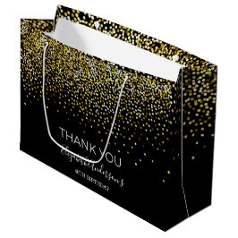 Sacola Para Presentes Grande Parabéns Preto Dourado Brilho Glamouroso Obrigado