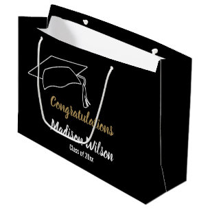 Sacola Para Presentes Grande Parabéns White Preto e Graduação Dourada