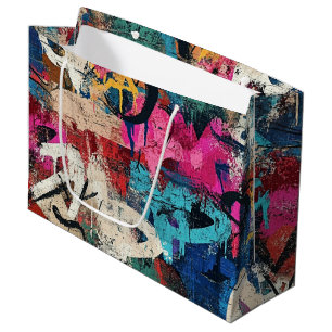 Sacola Para Presentes Grande Parede de Cidade Áspera Grafite Rosa Azul Preto