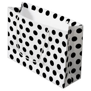 Sacola Para Presentes Grande Partido Bolinhas Médio Branco e Preto
