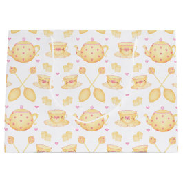 Sacola Para Presentes Grande Partido de Chá de Cor de Água Rosa e Dourada Elega