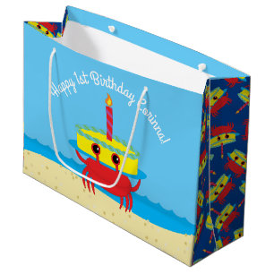 Sacola Para Presentes Grande Partido de primeiro aniversario bonito da praia do