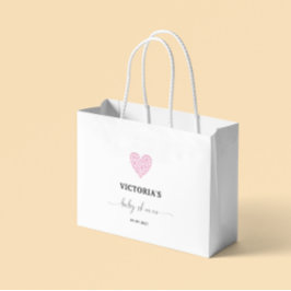 Sacola Para Presentes Grande Partido do Chá de fraldas Coração Rosa