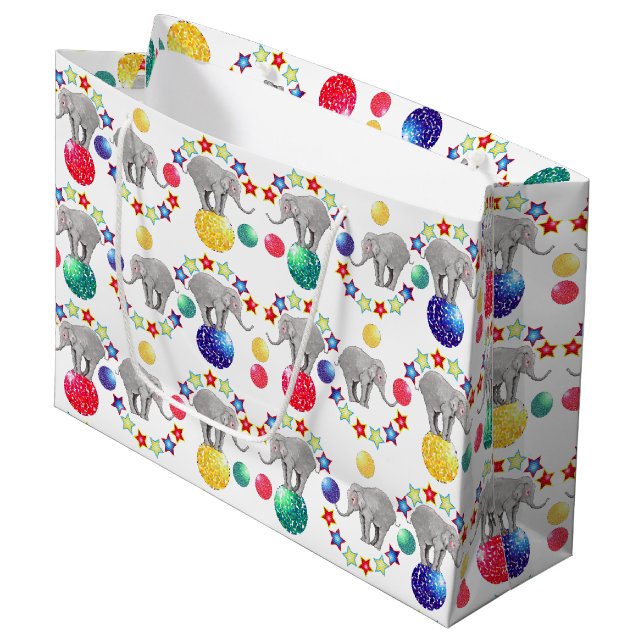Sacola Para Presentes Grande Partido do Tema do Circo Elefante (Frente inclinada)