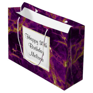 Sacola Para Presentes Grande Parto Roxo Moderno e Dourado Abstrato Marble Anive