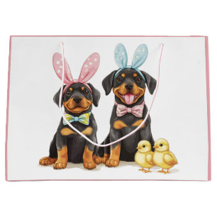 Sacola Para Presentes Grande Páscoa Rottweiler Cães Coelhinhos