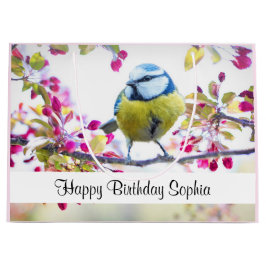 Sacola Para Presentes Grande Pássaro Azul e Amarelo bonito em um Aniversário de