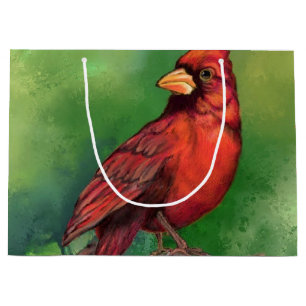 Sacola Para Presentes Grande Pássaro Cardeal Vermelho Belo Norte - Desenho