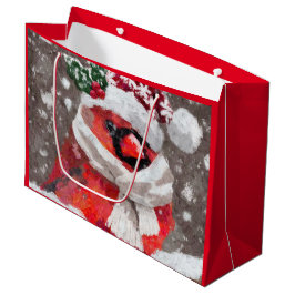 Sacola Para Presentes Grande Pássaro Cardinho Impressionista Scarf & Hat na Nev