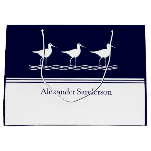 Sacola Para Presentes Grande Pássaro Sandpiper Azul Marinho de Nome Monograma P