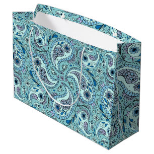 Sacola Para Presentes Grande Pássaros da Paisley em azul-bebê