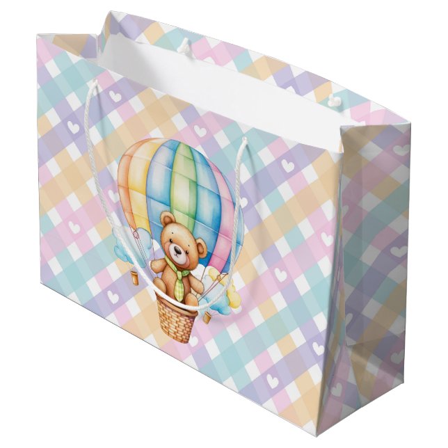 Sacola Para Presentes Grande Pastel Gingham Hearts (Verso inclinado)