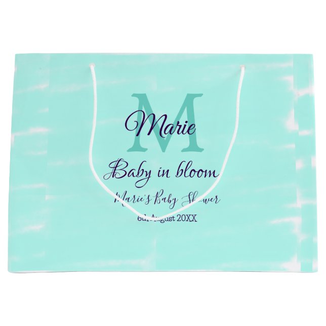 Sacola Para Presentes Grande Pastel green baby in bloom monogram baby shower te (Frente)