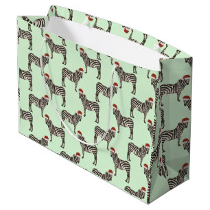 Sacola Para Presentes Grande Pastel Natal Safari Animal Mint Zebra