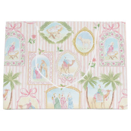 Sacola Para Presentes Grande Pastel Nativity Scenes Striped