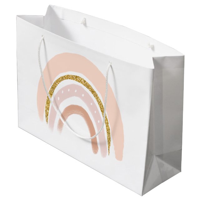Sacola Para Presentes Grande Pastel Rosa e Faux Glitter Rainbow Boho (Verso inclinado)