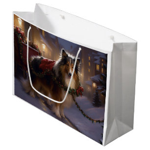 Sacola Para Presentes Grande Pastor de Shetland Temporada de Natal Festiva