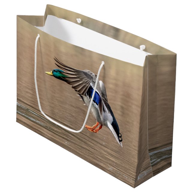 Sacola Para Presentes Grande Pato de Mallard em voo (Frente inclinada)